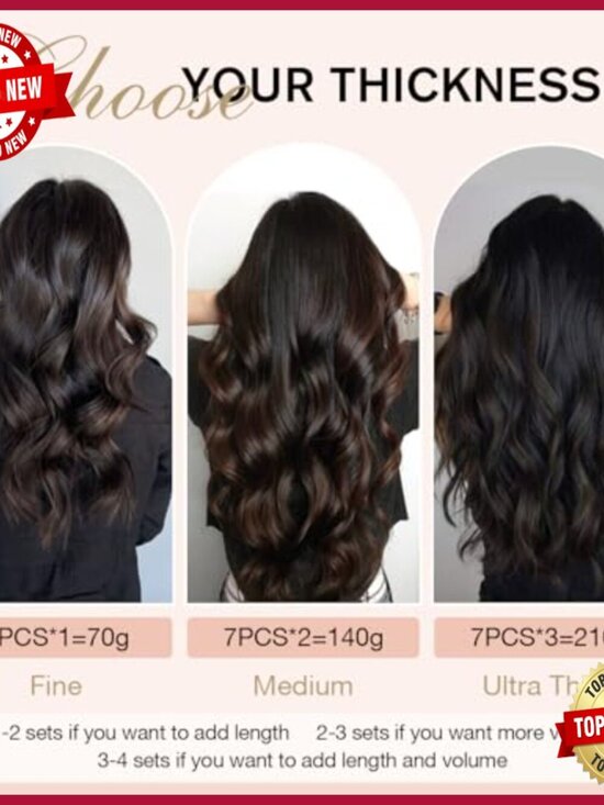 18 Inch Clip-In Human Hair Extensions 7pc Set Volumizing Remy Hair